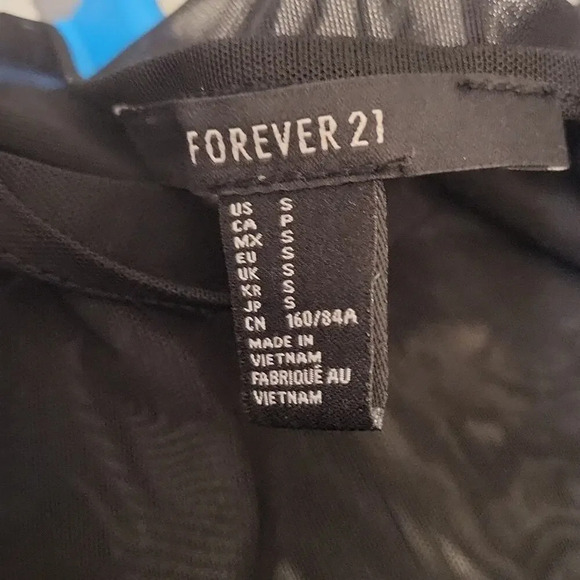 Forever 21 Black Green Mesh Fit Flare Skater Dress - Picture 4 of 4